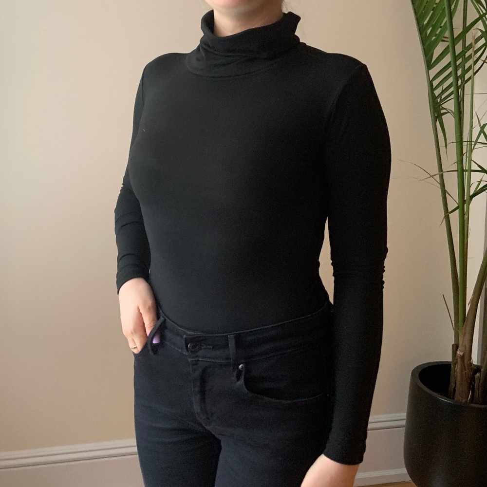 Shein Black Long Sleeve Turtleneck Bodysuit